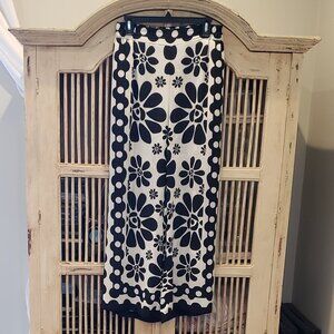 Rose and Olive Black and While Bold Flower Wide Leg Pant